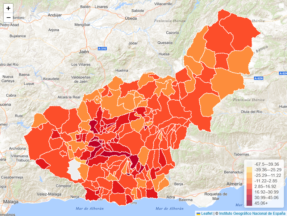 Mapa de indicadores AUE de la provincia de Granada